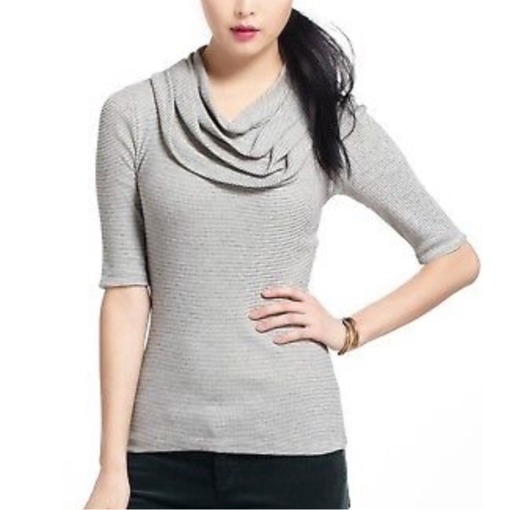 Anthropologie Deletta Textured Gray Pleated Cowl Neck Knit Top - M